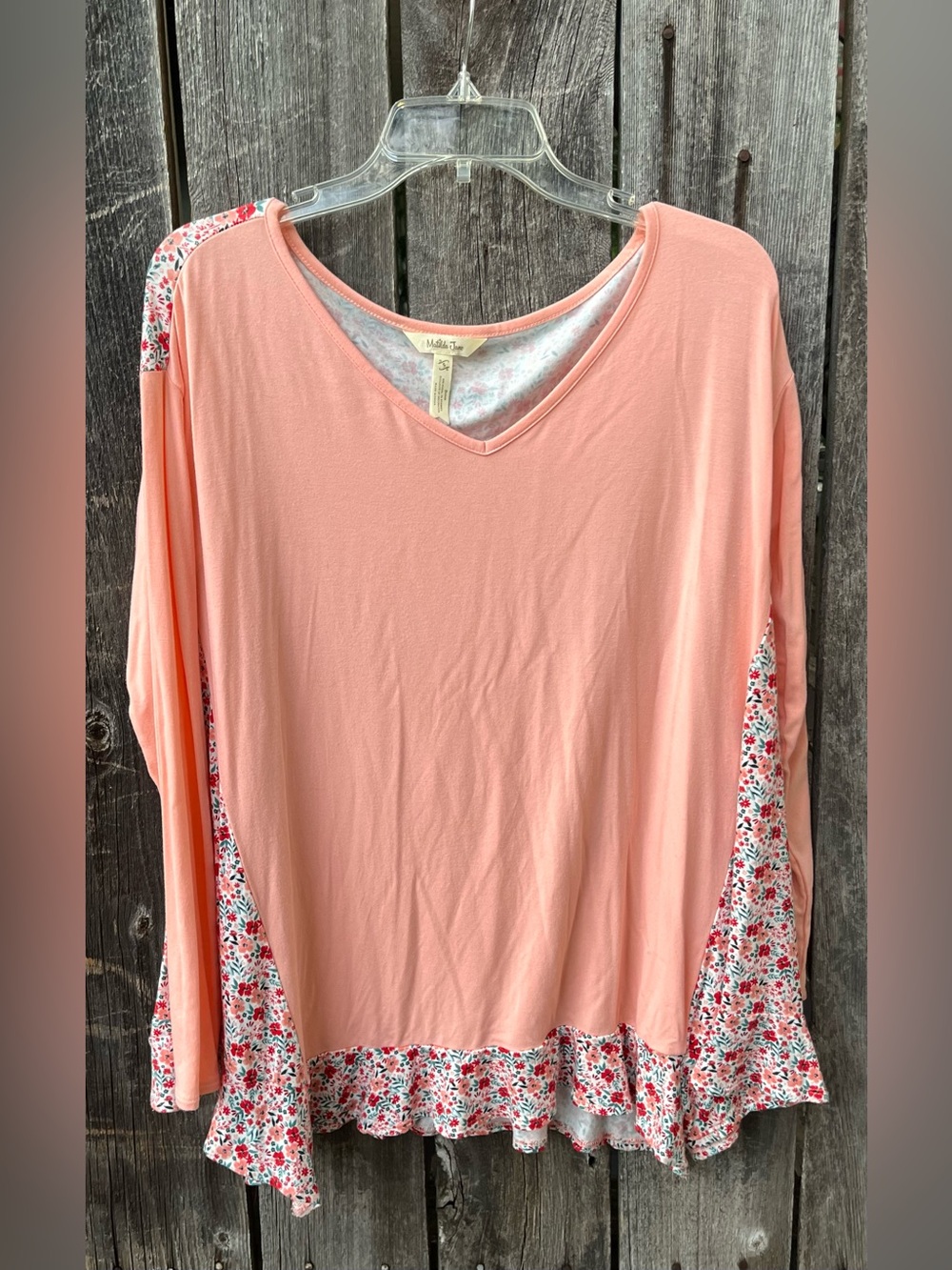 Matilda Jane Peach V-Neck Tunic with Floral Trim